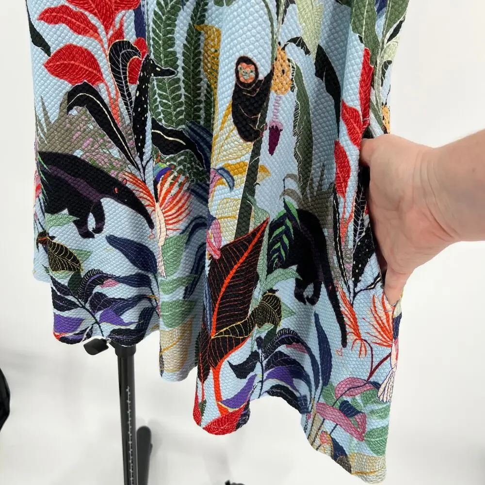 FARM Rio Tropical Halter Mini Dress XL Jungle Print Pockets Monkey Toucan Anthro - Picture 5 of 12